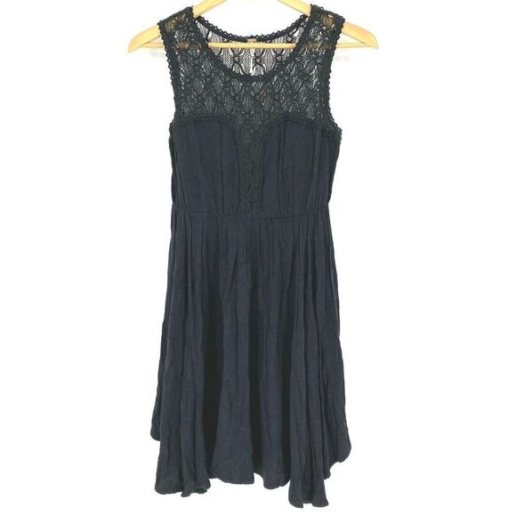 Free People Dress Size Small Women Black Fiesta Crochet Mini Sleeveless Boho - Picture 1 of 7
